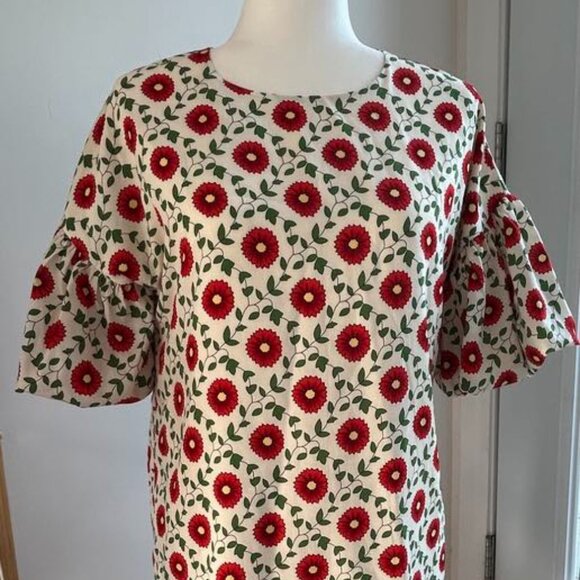 Compañía Fantástica Cream Mini Dress - Red Floral Print & Bubble Sleeves – EU L - Picture 7 of 8